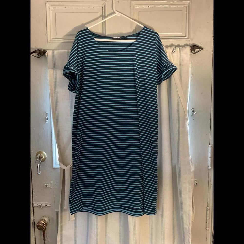 Lands End Cotton T-Shirt Dress Navy and Light Blue XL